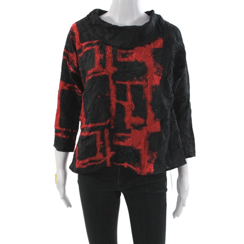 Sydney Women Tunic Blouse Black Cowl Neck 3/4 Sleeve Geometric Size XS
